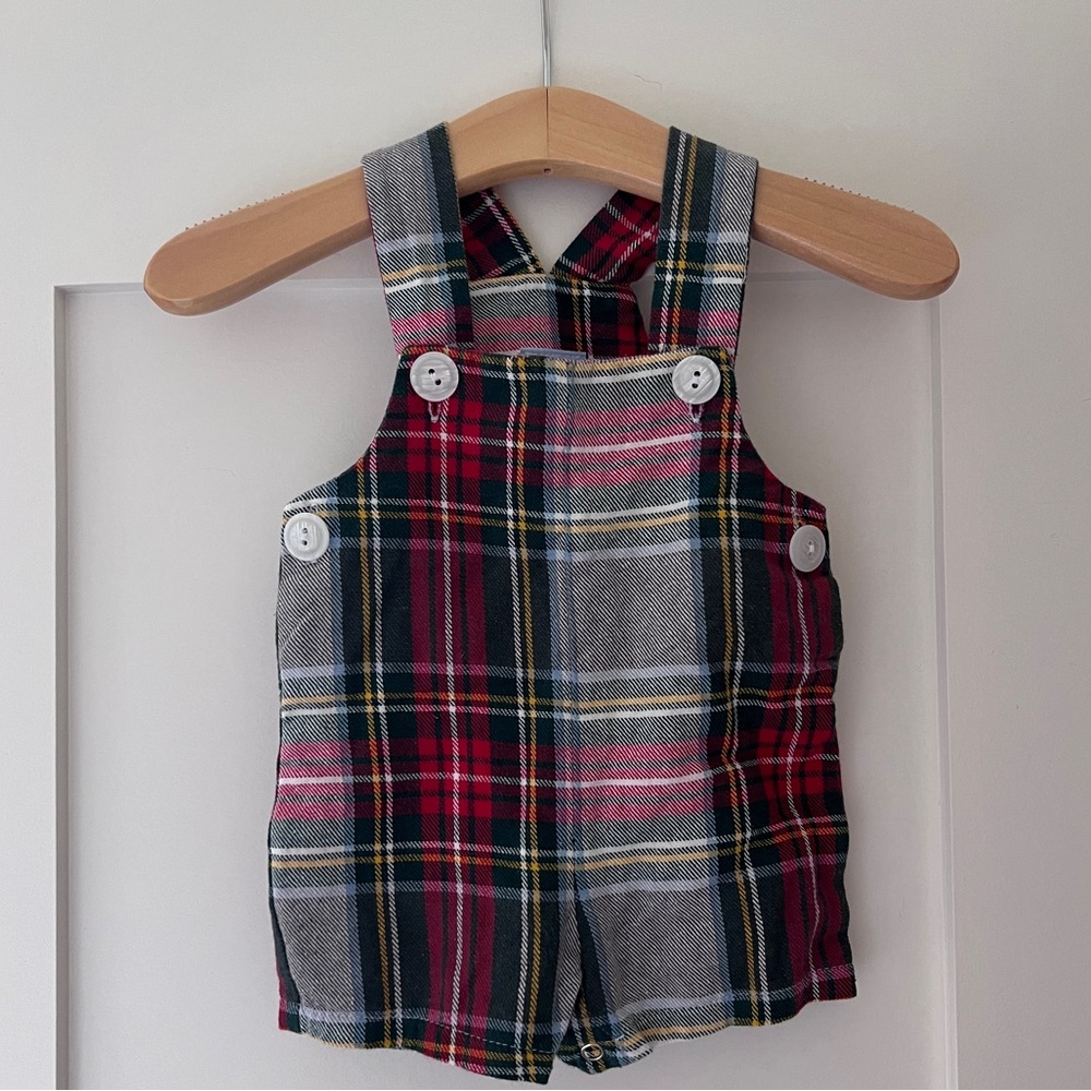 Bella Bliss Christmas Red Tartan Plaid Baby Boy Overalls 3 months